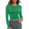 Zeagoo Womens Ribbed Fitted Crop Tops Long Sleeve T Shirts Basic Scoop Neck Casual Slim Fitted Y2k Clothes 2025(Black green)