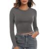 Zeagoo Womens Ribbed Fitted Crop Tops Long Sleeve T Shirts Basic Scoop Neck Casual Slim Fitted Y2k Clothes 2025(Black grey)