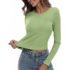 Zeagoo Womens Ribbed Fitted Crop Tops Long Sleeve T Shirts Basic Scoop Neck Casual Slim Fitted Y2k Clothes 2025(Black light Green)