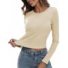 Zeagoo Womens Ribbed Fitted Crop Tops Long Sleeve T Shirts Basic Scoop Neck Casual Slim Fitted Y2k Clothes 2025(Black off White)