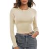 Zeagoo Womens Ribbed Fitted Crop Tops Long Sleeve T Shirts Basic Scoop Neck Casual Slim Fitted Y2k Clothes 2025(Black off White)