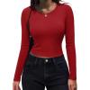 Zeagoo Womens Ribbed Fitted Crop Tops Long Sleeve T Shirts Basic Scoop Neck Casual Slim Fitted Y2k Clothes 2025(Black red)