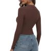 Zeagoo Womens Ribbed Fitted Crop Tops Long Sleeve T Shirts Basic Scoop Neck Casual Slim Fitted Y2k Clothes 2025(Brown)