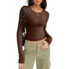 Zeagoo Womens Ribbed Fitted Crop Tops Long Sleeve T Shirts Basic Scoop Neck Casual Slim Fitted Y2k Clothes 2025(Brown)