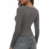Zeagoo Womens Ribbed Fitted Crop Tops Long Sleeve T Shirts Basic Scoop Neck Casual Slim Fitted Y2k Clothes 2025(Dark Grey)