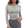 Zeagoo Womens Ribbed Fitted Crop Tops Long Sleeve T Shirts Basic Scoop Neck Casual Slim Fitted Y2k Clothes 2025(Grey)