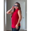 Zeagoo Women’s Sleeveless Button Down Shirts Blouses Solid Casual Basic V Neck Tank Tops for Work S-XXL(Red)