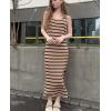 Zeagoo Women’s Spring Summer Casual Dress Bodycon Midi Sleeveless Striped Knit Maternity Tank Sweater Dresses with Side Slit(Beige and Black Striped)