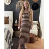 Zeagoo Women’s Spring Summer Casual Dress Bodycon Midi Sleeveless Striped Knit Maternity Tank Sweater Dresses with Side Slit(Beige and Black Striped)