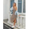 Zeagoo Women’s Spring Summer Casual Dress Bodycon Midi Sleeveless Striped Knit Maternity Tank Sweater Dresses with Side Slit(Beige and Black Striped)