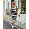 Zeagoo Women’s Spring Summer Casual Dress Bodycon Midi Sleeveless Striped Knit Maternity Tank Sweater Dresses with Side Slit(Black and White Striped)