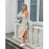 Zeagoo Women’s Spring Summer Casual Dress Bodycon Midi Sleeveless Striped Knit Maternity Tank Sweater Dresses with Side Slit(Brown and White Striped)