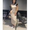 Zeagoo Women’s Spring Summer Casual Dress Bodycon Midi Sleeveless Striped Knit Maternity Tank Sweater Dresses with Side Slit(Brown and White Striped)