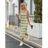 Zeagoo Women’s Spring Summer Casual Dress Bodycon Midi Sleeveless Striped Knit Maternity Tank Sweater Dresses with Side Slit(Green and White Striped)