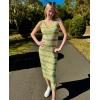 Zeagoo Women’s Spring Summer Casual Dress Bodycon Midi Sleeveless Striped Knit Maternity Tank Sweater Dresses with Side Slit(Green and White Striped)