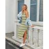 Zeagoo Women’s Spring Summer Casual Dress Bodycon Midi Sleeveless Striped Knit Maternity Tank Sweater Dresses with Side Slit(Green and White Striped)