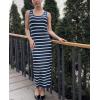 Zeagoo Women’s Spring Summer Casual Dress Bodycon Midi Sleeveless Striped Knit Maternity Tank Sweater Dresses with Side Slit(Navy and White Striped)