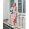 Zeagoo Women’s Spring Summer Casual Dress Bodycon Midi Sleeveless Striped Knit Maternity Tank Sweater Dresses with Side Slit(Pink and White Striped)