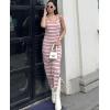 Zeagoo Women’s Spring Summer Casual Dress Bodycon Midi Sleeveless Striped Knit Maternity Tank Sweater Dresses with Side Slit(Pink and White Striped)