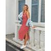 Zeagoo Women’s Spring Summer Casual Dress Bodycon Midi Sleeveless Striped Knit Maternity Tank Sweater Dresses with Side Slit(Red and White Striped)