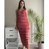 Zeagoo Women’s Spring Summer Casual Dress Bodycon Midi Sleeveless Striped Knit Maternity Tank Sweater Dresses with Side Slit(Red and White Striped)