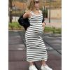 Zeagoo Women’s Spring Summer Casual Dress Bodycon Midi Sleeveless Striped Knit Maternity Tank Sweater Dresses with Side Slit(White and Black Striped)