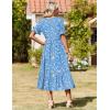 Zeagoo Womens Summer Dresses 2026 Casual Midi Dress Flowy Sundress Ruffle Short Sleeve Tiered Dresses A Line Boho Dress(Blue Floral)
