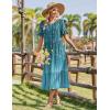 Zeagoo Womens Summer Dresses 2026 Casual Midi Dress Flowy Sundress Ruffle Short Sleeve Tiered Dresses A Line Boho Dress(Blue Green Printed)