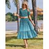Zeagoo Womens Summer Dresses 2026 Casual Midi Dress Flowy Sundress Ruffle Short Sleeve Tiered Dresses A Line Boho Dress(Blue Green Printed)