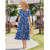 Zeagoo Womens Summer Dresses 2026 Casual Midi Dress Flowy Sundress Ruffle Short Sleeve Tiered Dresses A Line Boho Dress(Navy Floral 02)