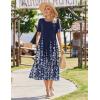 Zeagoo Womens Summer Dresses 2026 Casual Midi Dress Flowy Sundress Ruffle Short Sleeve Tiered Dresses A Line Boho Dress(Navy Printed)