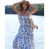 Zeagoo Womens Summer Long Dress Adjustable Spaghetti Strap Floral Casual Dress with Pockets Flowy Tiered Beach Sundress(03 Blue White Floral)