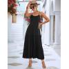 Zeagoo Womens Summer Long Dress Adjustable Spaghetti Strap Floral Casual Dress with Pockets Flowy Tiered Beach Sundress(Black)