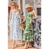 Zeagoo Womens Summer Long Dress Adjustable Spaghetti Strap Floral Casual Dress with Pockets Flowy Tiered Beach Sundress(White Blue Floral)