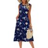 Zeagoo Women’s Summer Tank Midi Dress with Pockets Floral Sleeveless A-Line Casual Loose T-Shirt Dresses Beach Sundress 2026(Navy Floral)