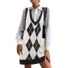Zeagoo Womens Sweater Vest Dress Pattern Knitted Pullovers Sweaters V Neck Tank Sweater Dress with Pockets(Black Argyle)