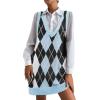 Zeagoo Womens Sweater Vest Dress Pattern Knitted Pullovers Sweaters V Neck Tank Sweater Dress with Pockets(Blue Argyle)
