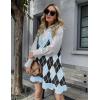 Zeagoo Womens Sweater Vest Dress Pattern Knitted Pullovers Sweaters V Neck Tank Sweater Dress with Pockets(Blue Argyle)