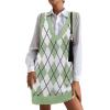 Zeagoo Womens Sweater Vest Dress Pattern Knitted Pullovers Sweaters V Neck Tank Sweater Dress with Pockets(Green Argyle)