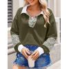 Zeagoo Womens Sweatshirt Henley V Neck Button Down Shirts Color Block Blouses Pullover 2025 Fall Business Casual Outfits(A01-army Green)