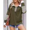 Zeagoo Womens Sweatshirt Henley V Neck Button Down Shirts Color Block Blouses Pullover 2025 Fall Business Casual Outfits(A01-army Green)