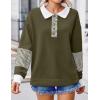 Zeagoo Womens Sweatshirt Henley V Neck Button Down Shirts Color Block Blouses Pullover 2025 Fall Business Casual Outfits(A01-army Green)