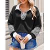 Zeagoo Womens Sweatshirt Henley V Neck Button Down Shirts Color Block Blouses Pullover 2025 Fall Business Casual Outfits(A02-black)