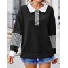 Zeagoo Womens Sweatshirt Henley V Neck Button Down Shirts Color Block Blouses Pullover 2025 Fall Business Casual Outfits(A02-black)