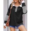 Zeagoo Womens Sweatshirt Henley V Neck Button Down Shirts Color Block Blouses Pullover 2025 Fall Business Casual Outfits(A02-black)