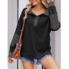 Zeagoo Womens Sweatshirt Henley V Neck Button Down Shirts Color Block Blouses Pullover 2025 Fall Business Casual Outfits(Black Stripe)