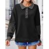 Zeagoo Womens Sweatshirt Henley V Neck Button Down Shirts Color Block Blouses Pullover 2025 Fall Business Casual Outfits(Black Stripe)