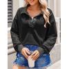 Zeagoo Womens Sweatshirt Henley V Neck Button Down Shirts Color Block Blouses Pullover 2025 Fall Business Casual Outfits(Black Stripe)