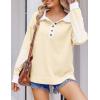 Zeagoo Womens Sweatshirt Henley V Neck Button Down Shirts Color Block Blouses Pullover 2025 Fall Business Casual Outfits(Cream Color)
