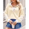 Zeagoo Womens Sweatshirt Henley V Neck Button Down Shirts Color Block Blouses Pullover 2025 Fall Business Casual Outfits(Cream Color)